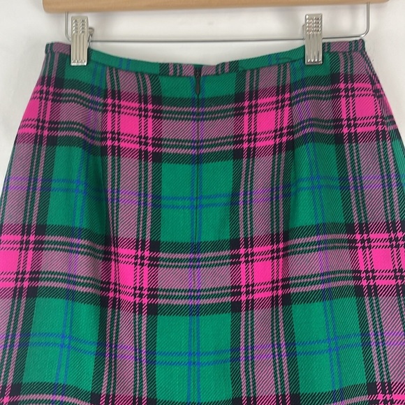 Vintage Jones New York Bright Pink and Green Wool Plaid Pencil Skirt - Picture 5 of 7